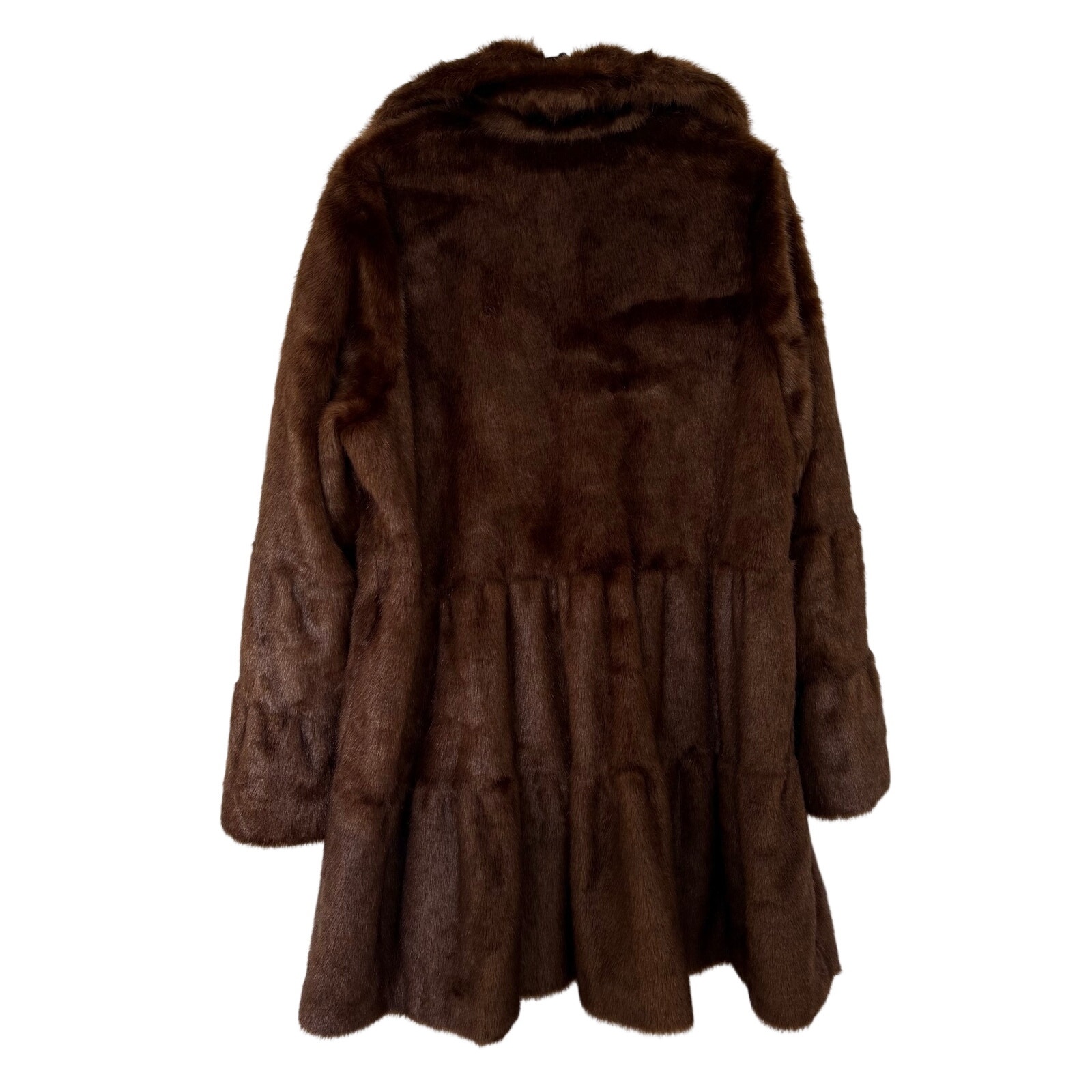 Donna Salyers Fabulous Furs (Xl) Brown Faux Mink Fit Flare Long Coat Nwt — image 2 of 8